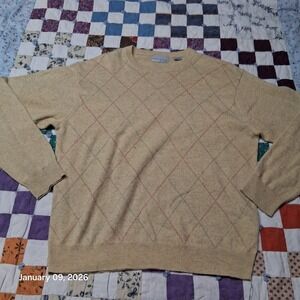 American Blue Pure Cashmere Sweater Size Large Brown Argyle Crew Neck